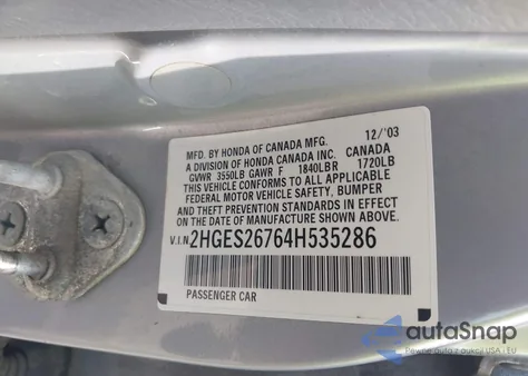 2004 Honda Civic Ex z USA, uszkodzony, nr VIN 2HGES26764H535286